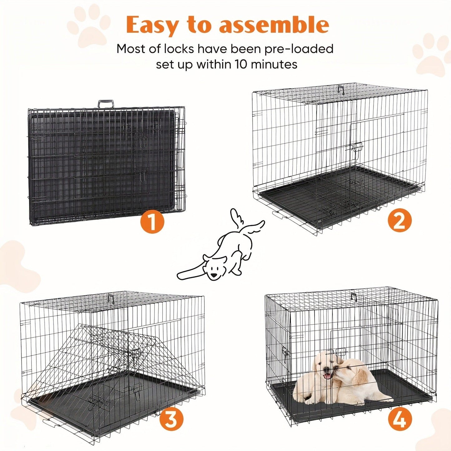 36-Inch Folding Wire Dog Crate with Two Door Accesses, Divider Panel, Removable Tray and Top Handle