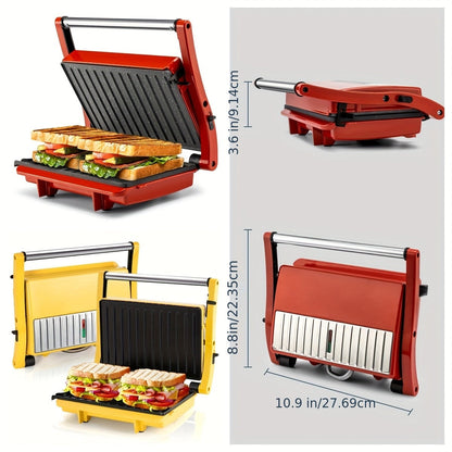 Sandwich Maker 3-in-1 Mini Indoor Grill & Panini Press, Non-Stick 180° Opening, Floating Hinge, 60-Min Timer