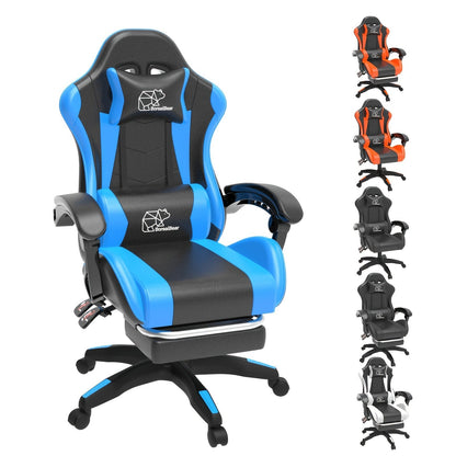 Gaming Chair with Retractable Footrest, Adjustable Lumbar Pillow, Headrest, 360° Swivel and Height Adjustment