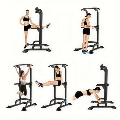 Power Tower Dip Station Pull Up Bar for Home Gym – 330lb Capacity, 10 Height Levels 65"-83", 6 Exercise Positions