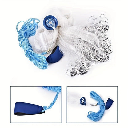 Throw Cast Net 8FT 10FT Transparent Thread Nylon Mesh 3/8in, Galvanized Zinc Sinkers 26ft PE Braid Hand Line No-Ring Design for Shrimp Bait