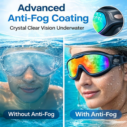 Two-Pack Wide-Lens Swim Goggles with Mirrored Blue-Green Lenses, Adjustable Straps, Case and Accessories