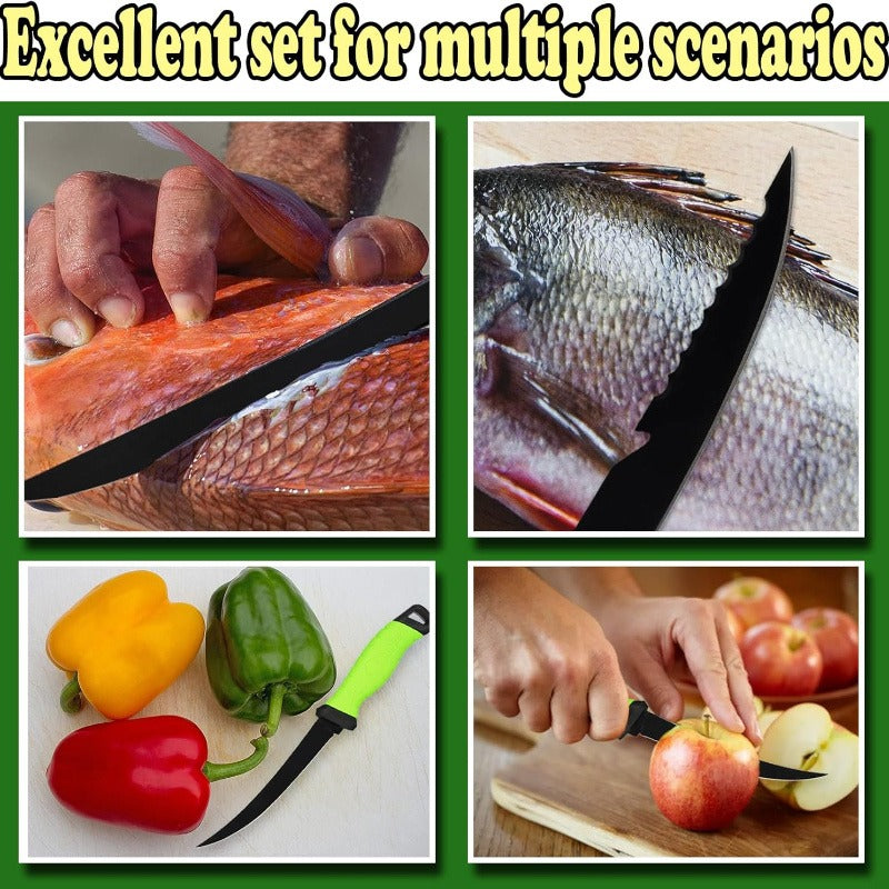 Stainless Steel Fishing Knife Set 3-Piece – 4.5 to 6.5 Inch Fish Fillet Knives for Camping, Fishing & Outdoor Use