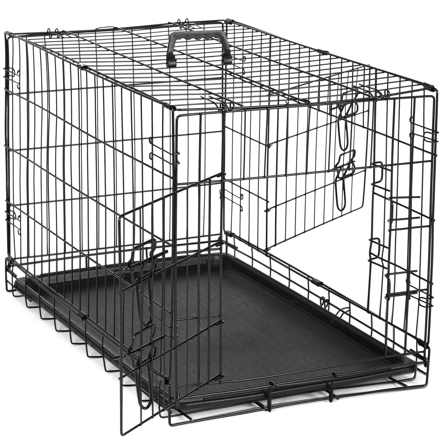 Folding Wire Dog Crate with Divider – Single & Double Door Options, Leak-Proof Plastic Tray, Indoor Outdoor Travel Kennel