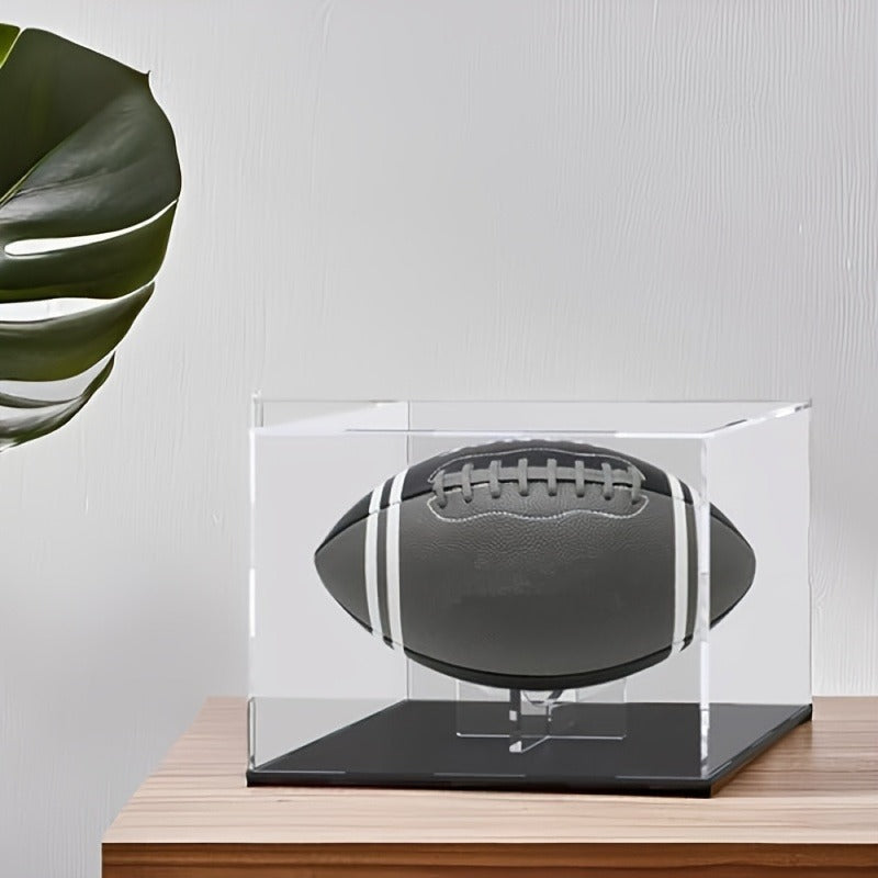 Acrylic Football Display Case Clear Crystal Box with Removable Football Stand Detachable Easy Assembly Memory Storage Display Box for Full