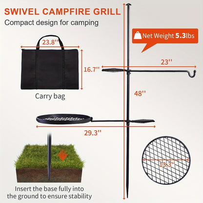 Portable Camping Grill Set – Heavy Duty Skillet Combo with Adjustable Grill Grate, Grill Pan & Carrying Bag – Steel & Iron Construction