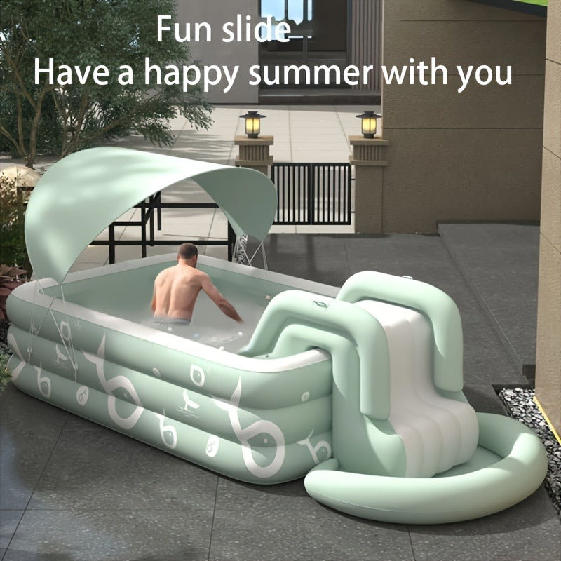 Inflatable Swimming Pool Set with Sunshade, Slide & Canopy, Family Backyard Pool, Multiple Sizes