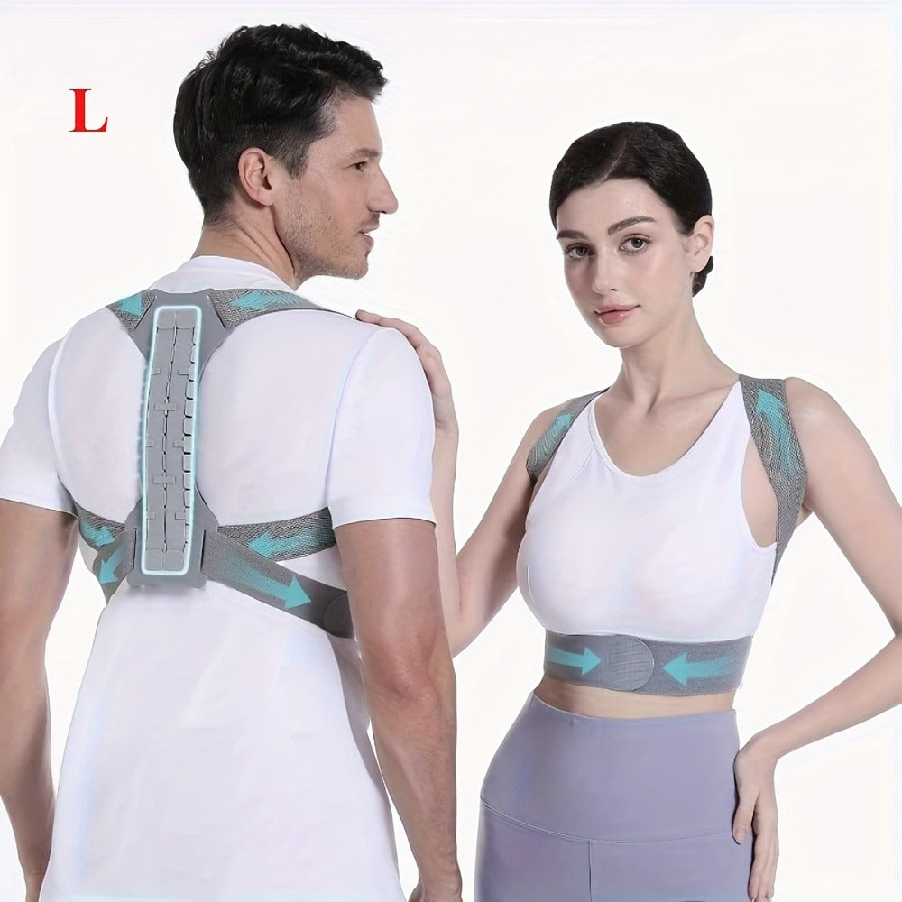Grey Adjustable Posture Brace with Shoulder Straps and S, M, L or XL Size Options for Daily Routines