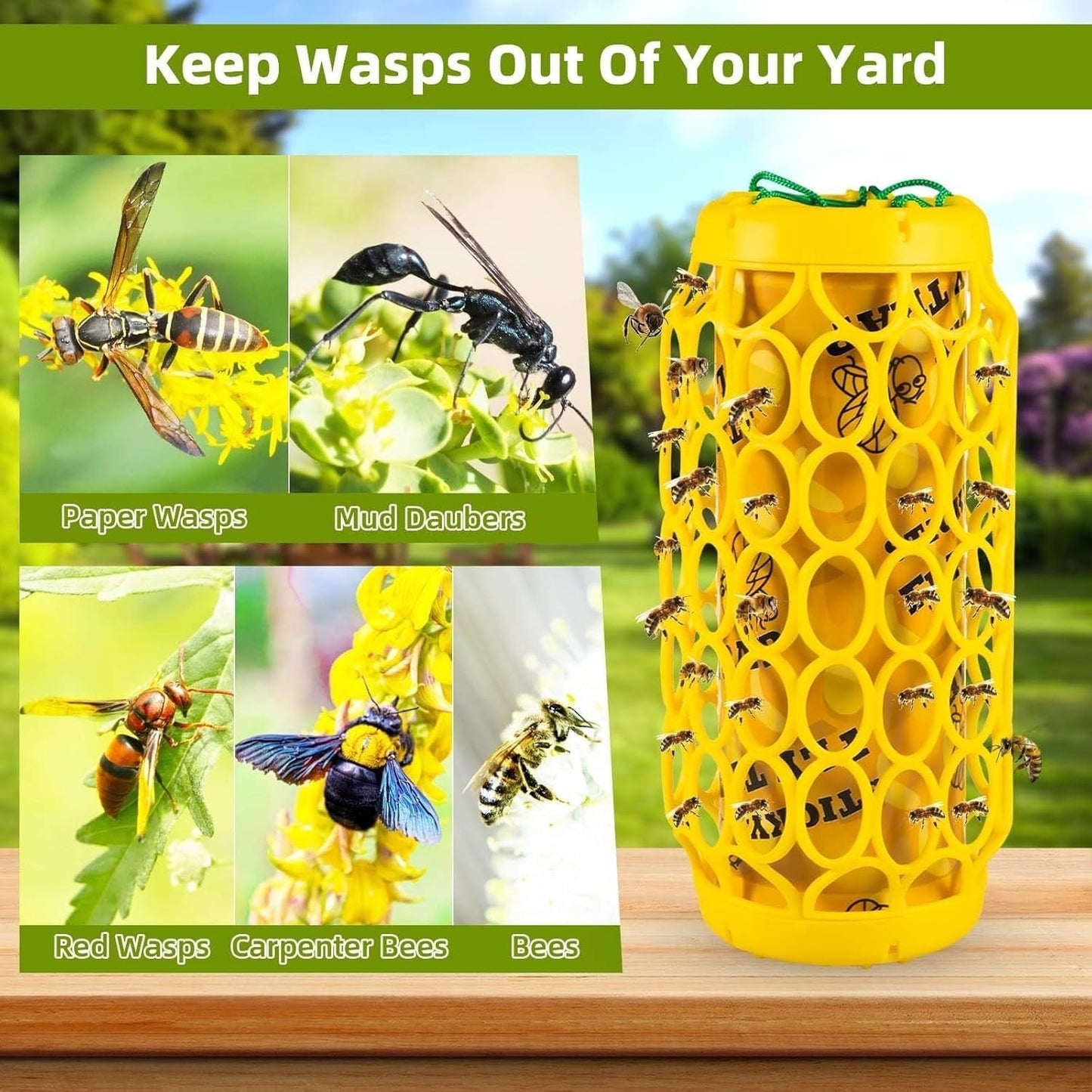 Wasp Trap Outdoor Hanging Reusable Yellow Jacket Trap Carpenter Bee Hornet Catcher with Sticky Bait for Garden Patio Outside