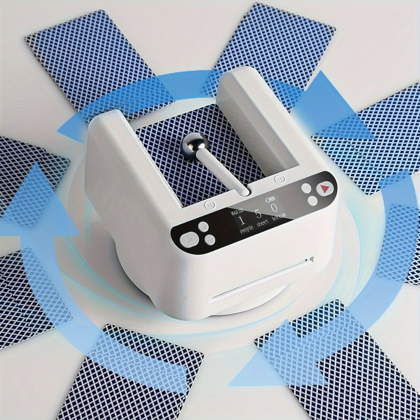 Rechargeable 360-Degree Automatic Card Dealer with Double-Layer Deck Tray, 5000mAh Battery and Black or White Finish