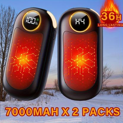 Rechargeable Hand Warmers 2 Pack – Dual-Sided Electric Pocket Heater with Power Bank & LED Light, 36Hrs Warmth, 4 Heat Levels