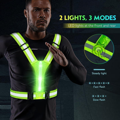 Reflective Running Vest with 3 LED Lighting Modes – High Visibility Safety Vest for Night Running, Walking & Cycling