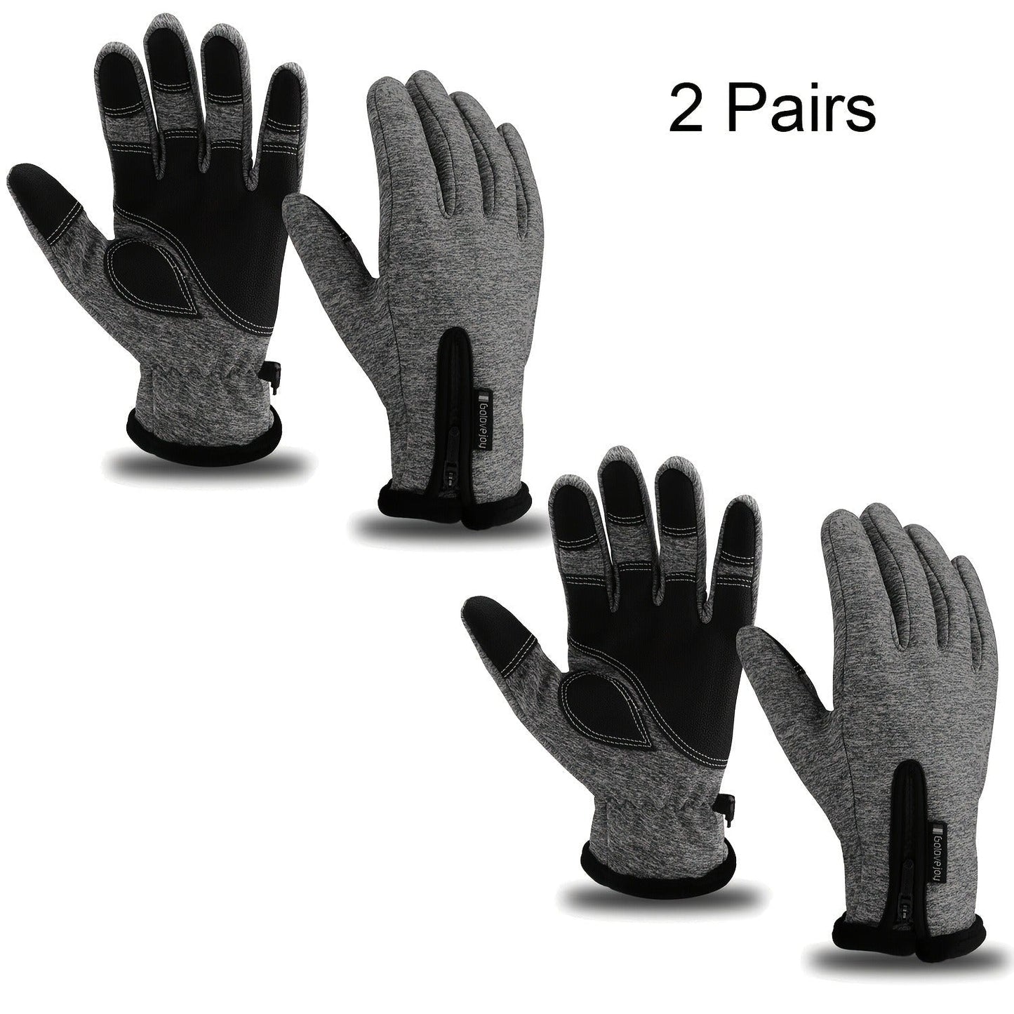 Two-Pair Full-Finger Winter Gloves in Black or Gray with Complete S, M, L, XL and XXL Size Grid