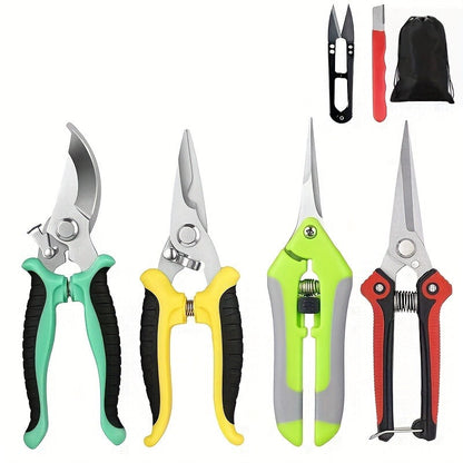 Pruning Shears 6-Piece Set, Stainless Steel Garden Scissors Anti-Slip Handle, Fruit Picking Lawn Bonsai Branch Cutting Tool Gift