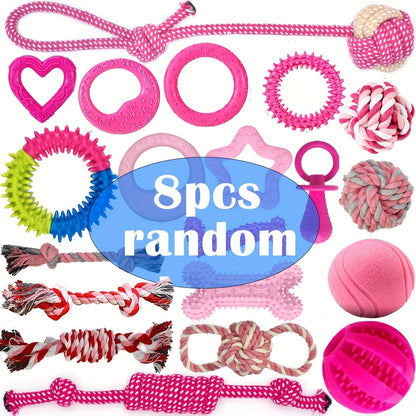 Puppy Teething Chew Toys Pink Bundle 5 or 8 Pack Soft Dog Toothbrush Toy & Interactive Chew Balls for Small Dogs