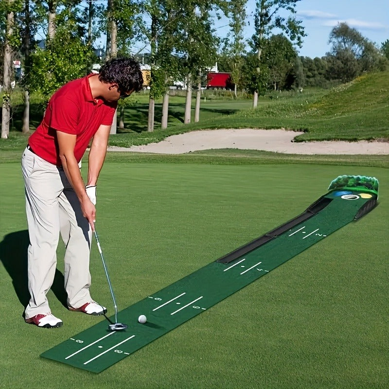 Golf Putting Mat with Automatic Ball Return – 3/5/7 ft Indoor Outdoor Putting Green | Professional Practice Turf with Ball Collector