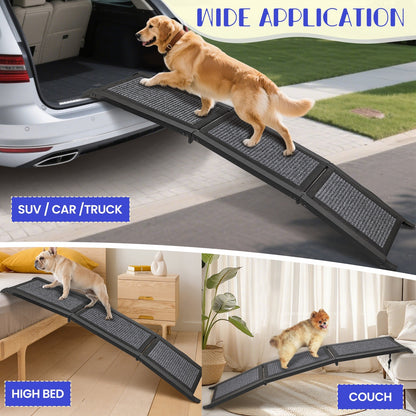 Folding Pet Ramp for Dogs & Cats – Adjustable Portable Non-Slip Fabric Ramp with Ergonomic Handle for Car