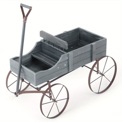 Wooden Flower Stand with 4 Wheels, Rolling Plant Trolley for Garden, Balcony & Terrace, for Garden, Patio and Yard Use