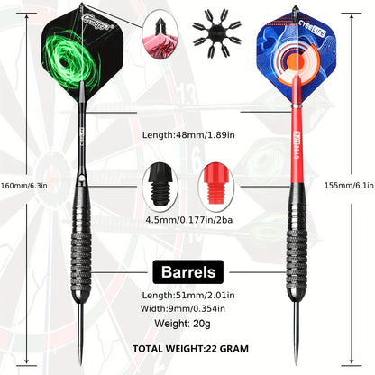 Professional Steel Tip Darts Set with Carrying Case – Aluminum & PVC Shafts, Extra Replacement Flights & Plastic Protectors