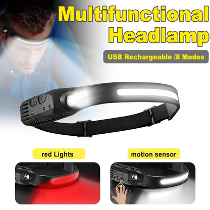Four-Pack Rechargeable COB Strip Headlamps with 230° Wide-Light Label, Side Spotlight and Motion Sensor