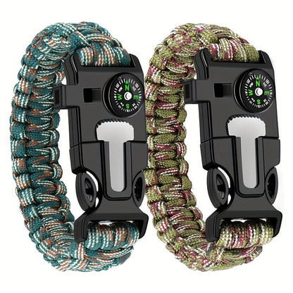 Paracord Survival Bracelet 2-Pack – 5-in-1 Tactical Emergency Bracelet with Fire Starter, Compass, Loud Whistle & Scraper