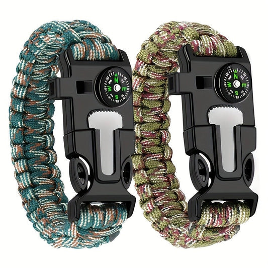 Paracord Survival Bracelet 2-Pack – 5-in-1 Tactical Emergency Bracelet with Fire Starter, Compass, Loud Whistle & Scraper
