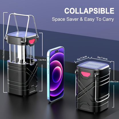 Collapsible Camping Lantern in Four- or Eight-Piece Packs with Solar Panel, USB Charging and Three Power Methods