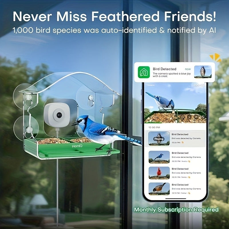 Smart Bird Feeder Camera 2K HD WiFi - AI Capture Night Vision