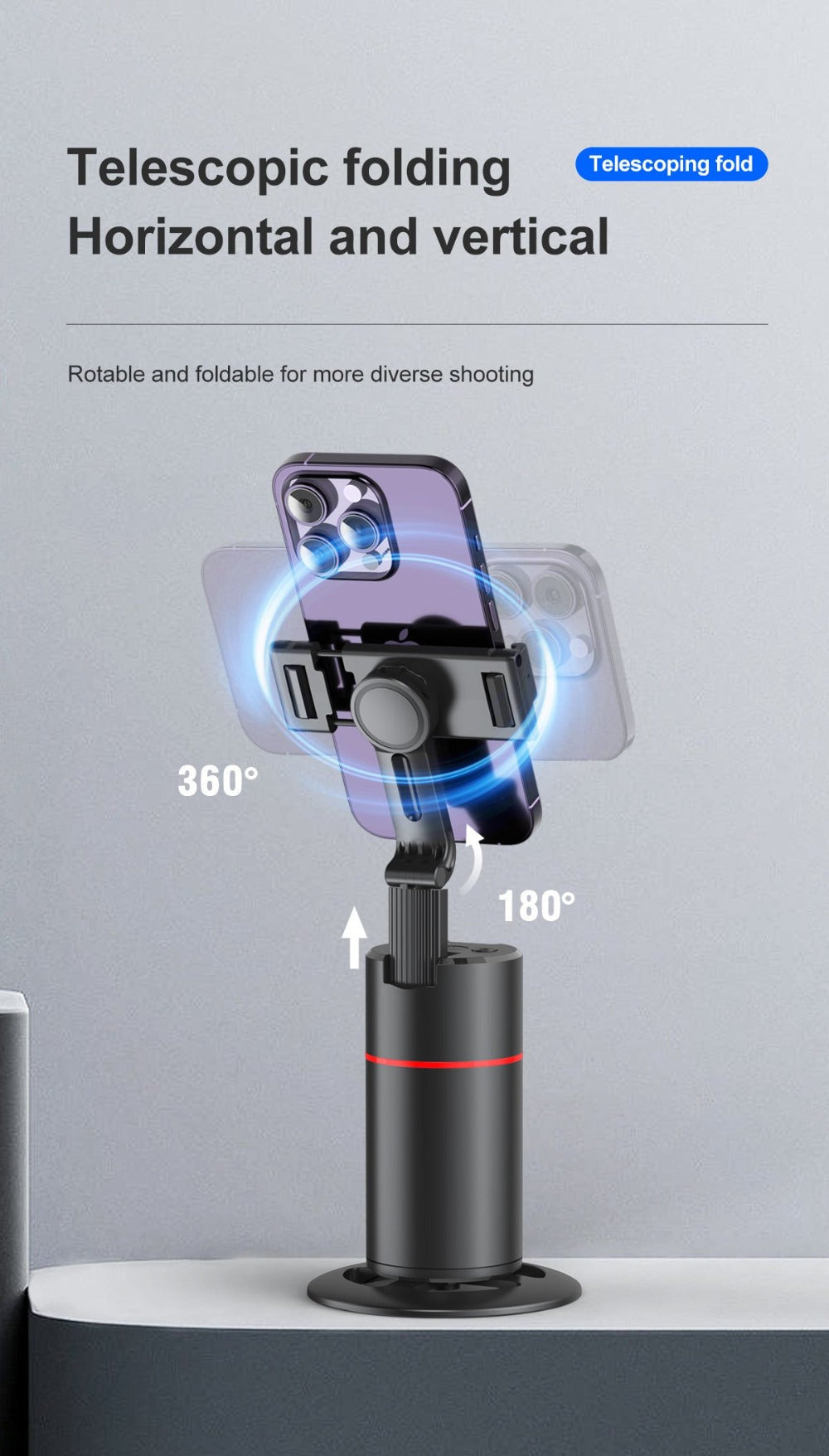 Gesture Control Auto Face Tracking Tripod with 360° Rotation & Wireless Remote No App Required