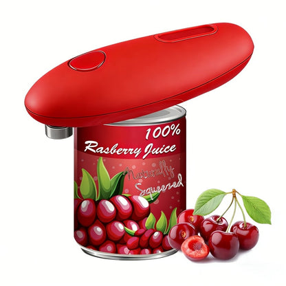 Elongated Cordless Can Opener with Raised One-Click Button in Red or Black Battery-Powered Models