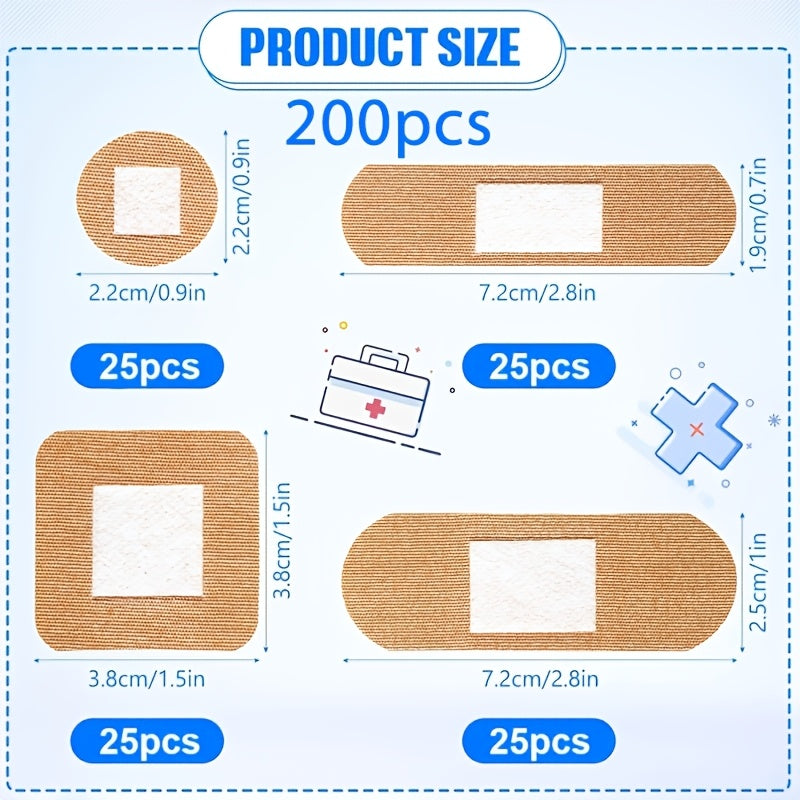 Fingertip Adhesive Bandage Pack with 200 Pieces and Four Skin-Tone Shapes for Fingers and Knuckles