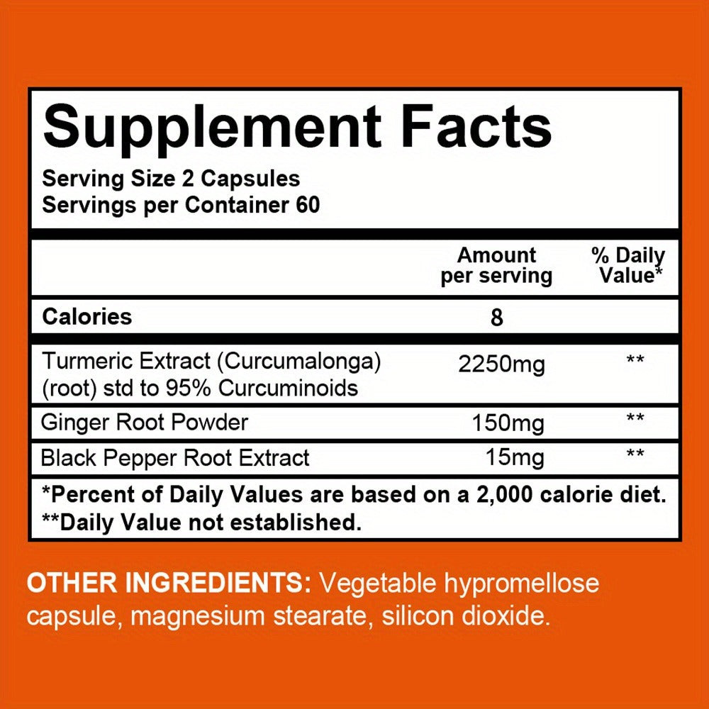 Herbal Supplement with Tecepec Label, Turmeric Ginger and Black Pepper 2400mg Capsules, 120 Count