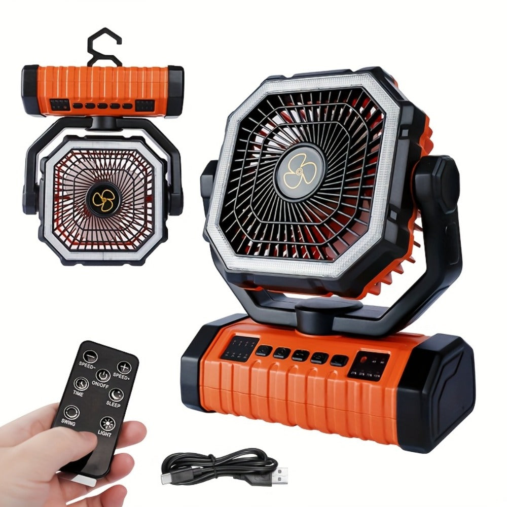 Outdoor Fan, 20000mAh with Built-In LED Light, USB Rechargeable Portable Outdoor Fan with Sturdy Handle, Rugged Compact Design for Tent