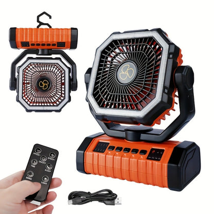 Outdoor Fan, 20000mAh with Built-In LED Light, USB Rechargeable Portable Outdoor Fan with Sturdy Handle, Rugged Compact Design for Tent