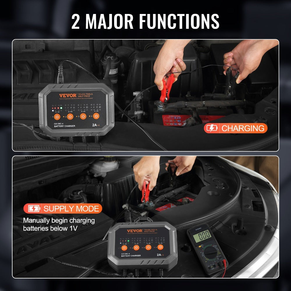 Smart Battery Charger 8A VEVOR Intelligent Charger & Maintainer for LiFePO4, AGM, Gel, SLA & Lead-Acid Batteries