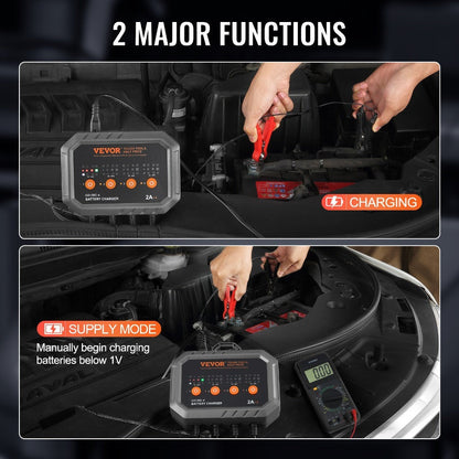 Smart Battery Charger 8A VEVOR Intelligent Charger & Maintainer for LiFePO4, AGM, Gel, SLA & Lead-Acid Batteries