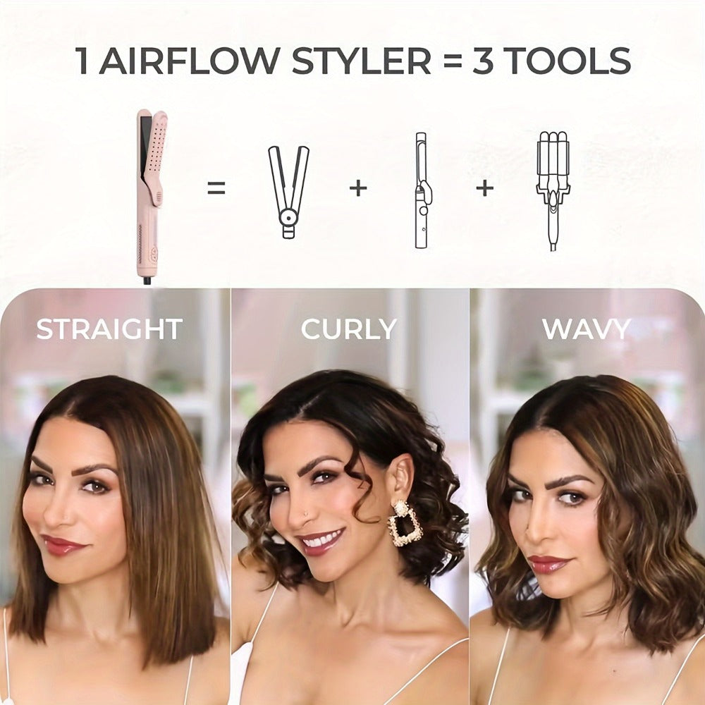 Two-in-One Airflow Hair Styler with Curved Plates, Five Temperature Settings and Pink or Black Finish