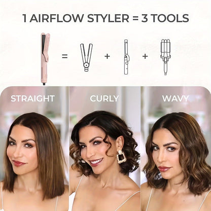 Two-in-One Airflow Hair Styler with Curved Plates, Five Temperature Settings and Pink or Black Finish