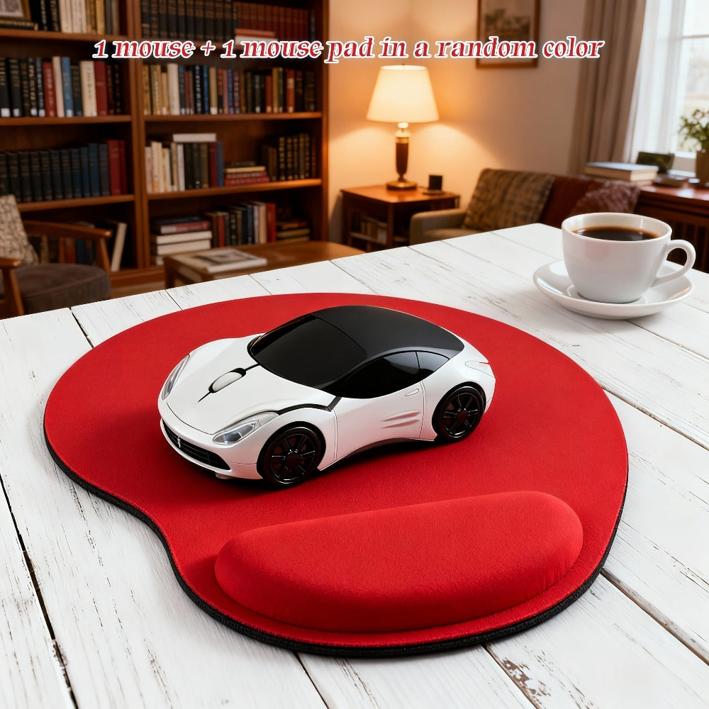 Car Shaped Mouse and Mouse Pad Bundle Set – 2-Piece Creative Novelty Wired USB Optical Mouse + Surprise Color Pad for PC, Laptop