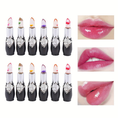 Lipstick Set, 12-Piece Flower-Core Jelly Collection with Pink-and-Black or Black-and-Black Case Options