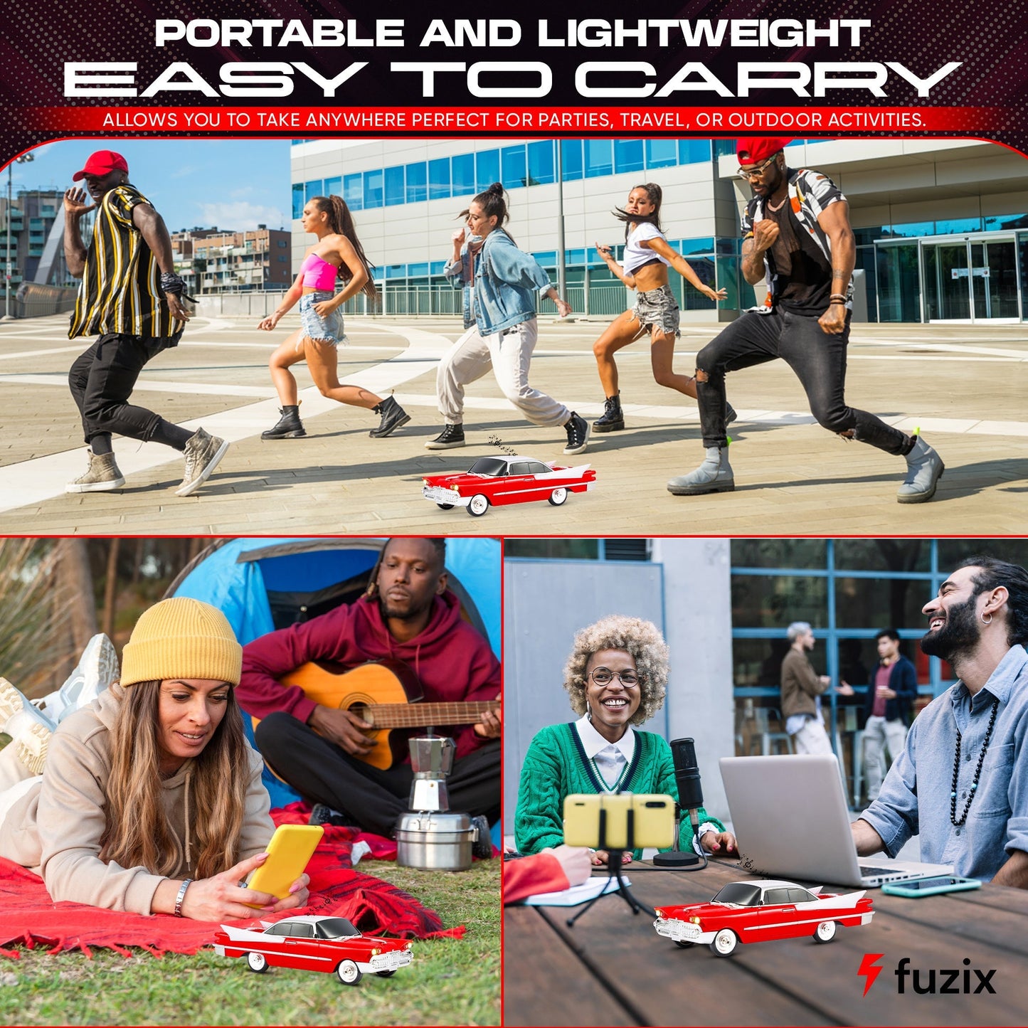 Portable Bluetooth Speaker Fuzix WS-1965 Retro Car with LED Lights, Mic, FM, AUX, USB and TF