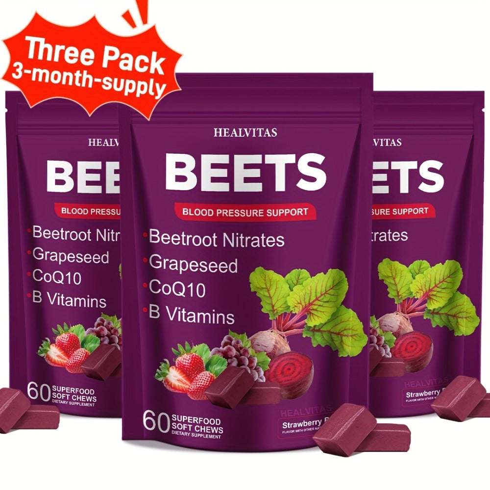 Beet Root Gummies for Blood Pressure & Heart Health with CoQ10 Vitamin B12 B6 Grapeseed Extract