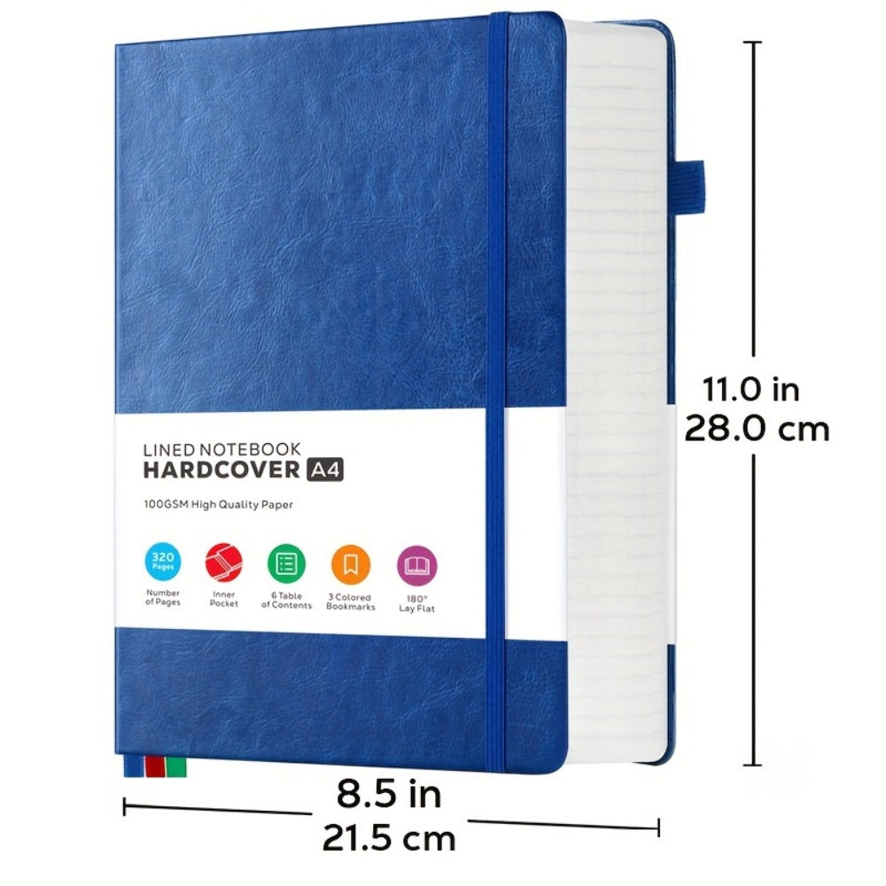 A4 Hardcover Lined Journal Notebook 320 Pages, Faux Leather College Ruled Notebook with 100GSM Thick Pages