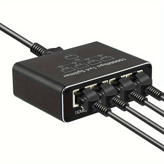 Gigabit Ethernet Splitter 1 to 4 Port 1000Mbps High-Speed LAN Network Adapter with USB Power Cable