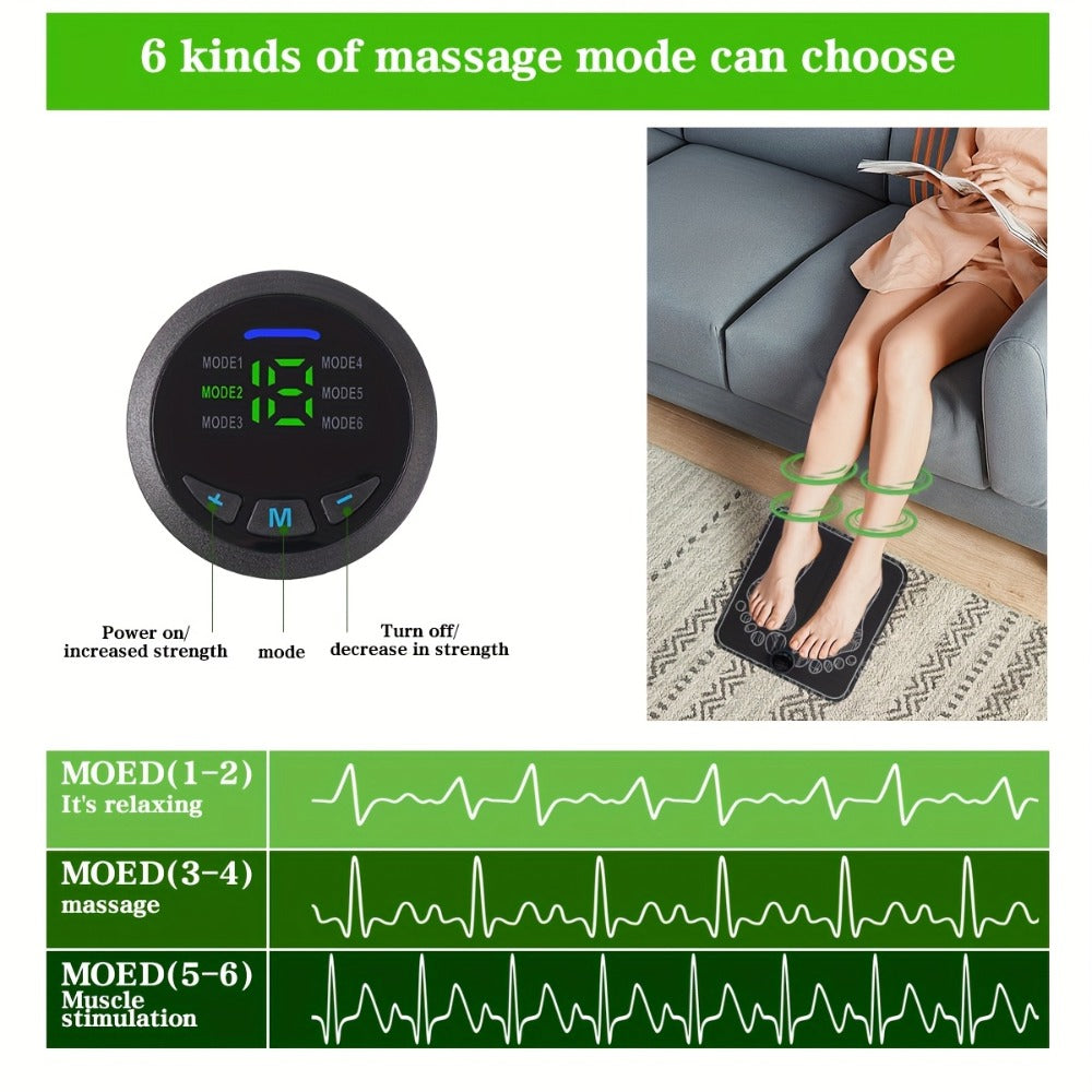 EMS Foot Massager Pad with TENS Therapy, Portable Electric Foot Massage Machine, Reusable Pad, Multiple Mode Adjustment