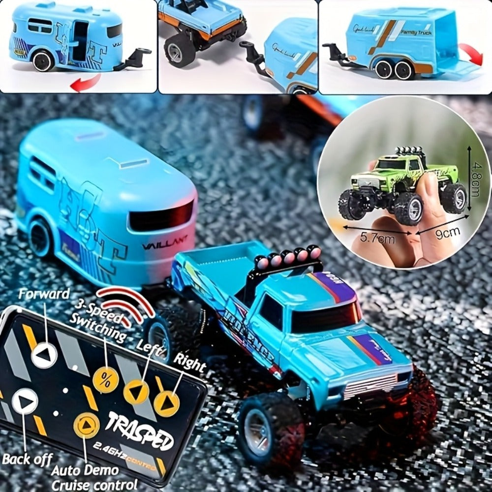 Mini RC Off-Road Truck with Trailer 1:64 Scale Die-Cast Remote Control Car with the Listed Color, Size or Set Options for Everyday Use