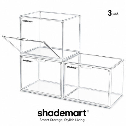Clear Display Case Set of 3, Dustproof Transparent Storage Box Organizer for Collectibles, Car Models