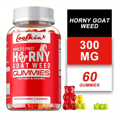 Horny Goat Weed Gummies with Maca Root Tongkat Ali Tribulus & L-Arginine, Men's Vitality & Energy Support Chewable Supplement