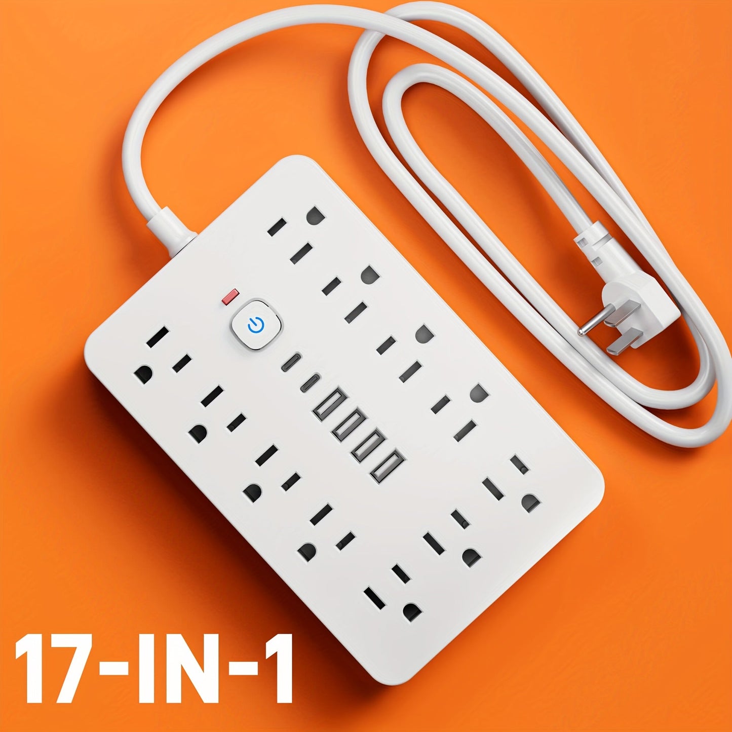 Surge Protector Power Strip 17-in-1 with 11 AC Outlets, 4 USB-A, 2 USB-C, Wall-Mount Slots and 5 or 10 ft Cord