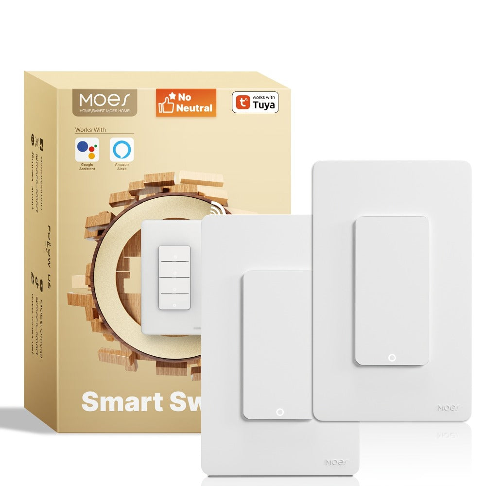 White No-Neutral WiFi Wall Switch Two-Pack with One-, Two-, Three- or Four-Gang Mechanical Button Options